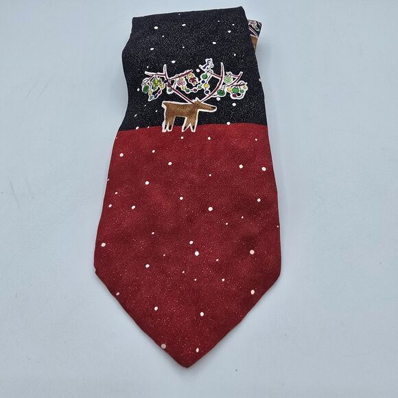 Vintage Hallmark Cool Yule Reindeer Christmas Holiday Silk Tie Vintage 57x 4 In - Picture 2 of 6